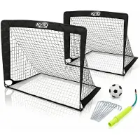 Merkloos Fußballtor Kinder Fußballtore - 2er Set - Metall - 90 x 120 cm - Mit Ball und Pumpe