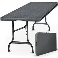 Merkloos Klapptisch Gartentisch Campingtisch - 180 x 75 cm - Rattanoptik - Mit Tragegriff - Bis 200 kg - Für 6 Personen