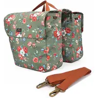 Merkloos Fahrradtasche Gepäckträgertasche Rucksack - Wasserdicht Canvas - Blumenmuster Grün - 33 x 12,5 x 30 cm - Für Gepäckträger und Alltag