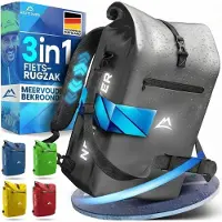 Merkloos Fahrradtasche Gepäckträgertasche Rucksack - 25 l - Schwarz - 100 % wasserdicht - Laptopfach