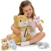 Merkloos Plüsch Hamster Kuscheltier Stofftier - 32 cm - Orange - Mit 4 Babys