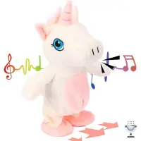 Merkloos Sprechender Einhorn Plüschtier Spielzeug - Wiederholt Gesprochenes - Singt und läuft - 24 cm - Batterien AAA