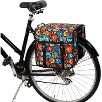 Merkloos Doppelte Fahrradtasche Gepäckträgertasche Fahrradtaschen - 26 L - Allover-Print Folklorebloemen - Wasserabweisend