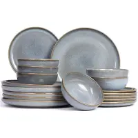 ASA Selection Geschirrset Saisons - Denim - 18-teilig / 6 Personen - 6 Dinner-Teller, 6 Frühstücksteller und 6 Schalen