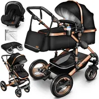 Kiduku Kinderwagen Komplettset 3in1 Schwarz