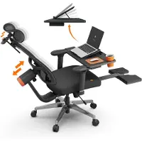 NEWTRAL MagicH-BPro Ergonomischer Bürostuhl 4D mit Fußstütze - Hochlehner Schreibtischstuhl mit Adaptive Lendenwirbelstütze+Desktop Schwarz