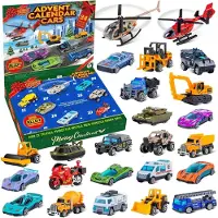 Quanquer Adventskalender 2025 Kinder, 24 Leichtmetall-Spielzeugautos, Weihnachtskalender für Jungen & Mädchen 3-8 Jahre, Rennautos, Feuerwehr, Polizei