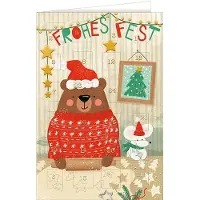 HANRA Adventskalender Frohes Fest mit Bär und Maus Weihnachtsbäckerei mit 24 Türchen Weihanchten Vorfreude Advent Glückwunschkarte 17 cm