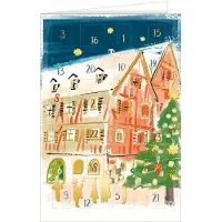 HANRA Adventskalender Weihnachtliche Stadtfreude Modernes Stadtmotiv mit Goldfolienprägung Weihanchten Vorfreude Advent Glückwunschkarte 17 cm