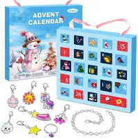 Sudatong Adventskalender 2026 für Kinder, Mädchen, 24 Tage, Schmuck, Weihnachts-Countdown-Kalender mit Armband, Halskette, Ring und süßem Cartoon-Anhänger, Geschenk, blau
