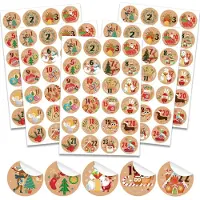 HOWAF Adventskalender Aufkleber Zahlen 1-24, 8 Bögen, 192 Stück, Kraftpapier, Weihnachten Deko