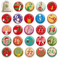 HOWAF Adventskalender Buttons 1-24 Zahlen Abzeichen mit Anstecknadel 4 cm Durchmesser 24 Stück