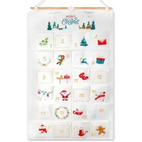 HOWAF Adventskalender zum Befüllen Weiß Stoff mit 24 Taschen 102x51cm