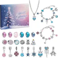 COZCLAM Adventskalender Schmuck 2026 24 Tage Rosa Blau mit Armbändern Halskette Charms Anhänger