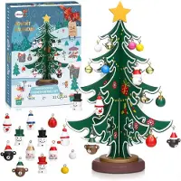 LIHAO Adventskalender 2026 Holz Weihnachtsbaum mit 24 Anhängern für Kinder