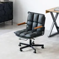 Dripio Bürostuhl Mid-Century, Kunstleder, Eichenholz-Armlehnen, drehbar, grau