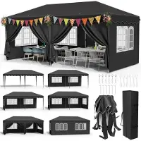 LIFERUN Faltpavillon 3x6m Wasserdicht UV-Schutz 50+ 6 Seitenteile Höhenverstellbar Schwarz