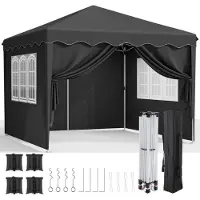 LIFERUN Faltpavillon 3x3m Stabil Winterfest UV-Schutz 50+ mit Seitenteilen und Sandsäcken Schwarz