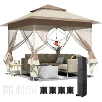 LIFERUN Faltpavillon 3,3x3,3m mit 4 Moskitonetzen, Wasserdicht, UV-Schutz 50+, Khaki Braun