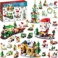 YeahBoom Adventskalender Weihnachtsbaum Bauklötze Set 24 Tage Countdown Geschenk 24 Stück Spielzeug Weihnachtsmann Rentier Bauklotz Set