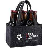 KHstylehoo Flaschentasche Filz für 6 Flaschen mit Spruch "6 Bier. 11 Spieler. 1 Ziel."