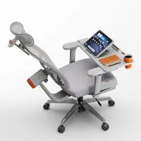 NEWTRAL MagicH-BPro Ergonomischer Bürostuhl 4D mit Fußstütze - Hochlehner Schreibtischstuhl mit Adaptive Lendenwirbelstütze+Desktop grau