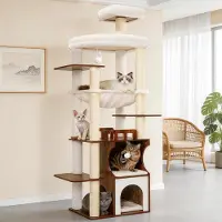 Dripio Kratzbaum 187 cm, Holz, mit Katzenhaus, Hängematte, Kratzsäulen, Braun