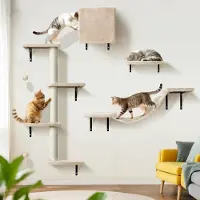Dripio Katzenkletterwand 10-teilig mit Kratzbäumen, Hängematte & Bett