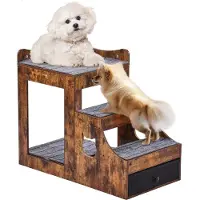 Dripio Haustier-Stapelbett mit Treppe und Aufbewahrung, Holz, Braun