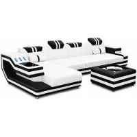 AEA Elegante Ecksofa L-Form weiß Kunstleder mit LED modernes Couchtisch Set