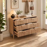 BPKADHY Kommode mit 6 Schubladen, 100x34x73 cm Sideboard aus Holz, Schubladenkommode mit Stauraum, Mehrzweckschrank für Schlafzimmer Wohnzimmer Flur