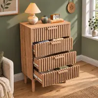 BPKADHY Kommode mit 4 Schubladen, 60x34x91 cm Sideboard aus Holz, Schubladenkommode mit Stauraum, Mehrzweckschrank für Schlafzimmer Wohnzimmer Flur