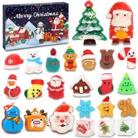 Echehi 2026 Weihnachts-Adventskalender 24 Tage Countdown-Kalender mit 2 großen Squishies + 3 Squishy-Anhängern + 19 kleinen festlichen Figuren sensorische