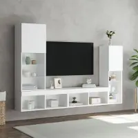 Gecheer Wohnwand 4-teilig Weiß Holzwerkstoff Glas mit RGB-LED-Beleuchtung