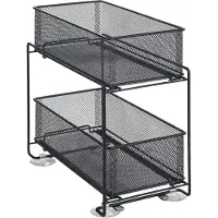 Merkloos Küchenregal Schubladenregal Organizer - 2 Ebenen - Ausziehbare Körbe - Schwarz - 35 x 33,5 x 18,5 cm - Für Küche und Bad