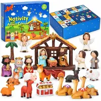 Loxiia Krippen-Adventskalender 2026 Kinder Krippengeschichte Geschenke für Kleinkinder 24 Tage Xmas Count Down Box Christliche Religiöse Weihnachten Braun