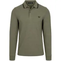 Fred perry für Herren. M3636 Grünes Twin-Tipped-Poloshirt mit langen Ärmeln (L), Lässig, Baumwolle, Langarm