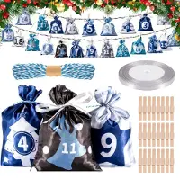OEM Adventskalender zum Befüllen, 24 Stoffbeutel, 12x17 cm, blau-grau