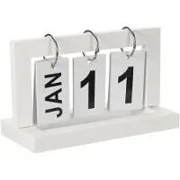 OEM Ewiger Holz-Kalender, Flip-Kalender, Monat & Datum, Schreibtisch, Weiß