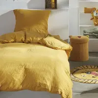 Merkloos Komplettbettwäsche aus Baumwolle für Einzelbett, 140x240 cm, in Ocker