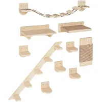 Dripio Katzen-Kletterwand-Set XXL, Wandmontage, 10 Ebenen, unbehandelt