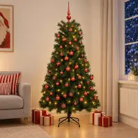 Syfax Künstlicher Weihnachtsbaum mit klappbaren Zweigen und Kugeln