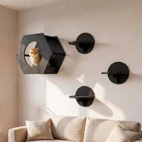Dripio Katzenkletterwand-Set aus Holz, 3-stufig, mit Katzenbett und Klettertreppen