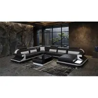 AEA Großes U-Form Sofa Schwarz Wohnzimmer Set Couchtisch Modern