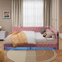 Moonbite Schlafsofa 140x200 cm – großer Meridian mit Tag-Nacht-Wandlung, Rand-LED und USB am Scheitel, Plüsch, Rosa