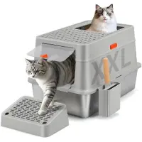 Merkloos Katzentoilette Katzenklo - XXL - Edelstahl - Mit Deckel - 60,5 x 40,5 x 38 cm
