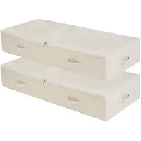 Merkloos Aufbewahrungsbox Unterbett Stoffbox Faltbox - Mit Deckel - 70 x 40 x 18 cm - Beige - 2er Set