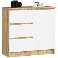 Merkloos Kommode mit Schubladen und Schrank – 3 Schubladen und ein Schrank mit Tür – 80 cm breit – Melaminbeschichtet – Geeignet für Schlafzimmer, Wohnzimmer und Flur