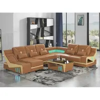 AEA Moderne Wohnlandschaft U-Form Couchtisch Schwarz LED Sofa Set Couch