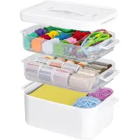 Merkloos Stapelbare Aufbewahrungsbox Organizer Bastelbox - 3 Ebenen - Mit Griff - 28,1 x 19,5 x 23,3 cm - PP-Kunststoff